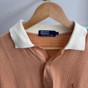 90s Ralph Lauren Polo Shirt with Orange and Cream Pattern - Image 3