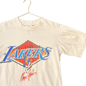 Vintage 80s Magic Johnson T-Shirt Los Angeles Lakers Dunk Puff Neon Size Large