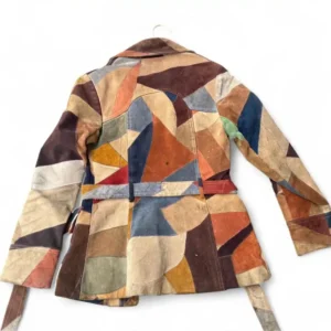 The most insane 70s patchwork suede leather jacket with belt leather- made in Korea - Image 5