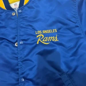 RARE 80s Los Angeles Rams Starter satin bomber jacket in blue and yellow - Image 3